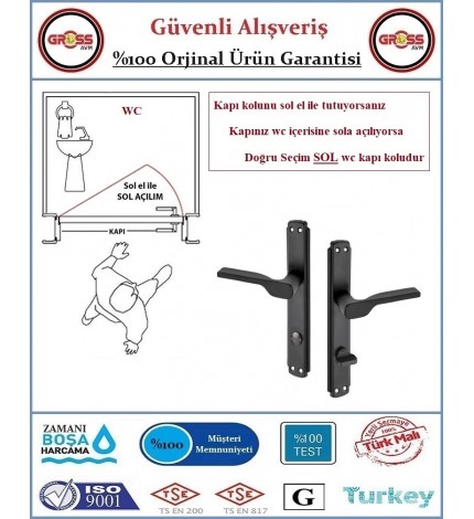 Lüx 2019 Mat Siyah Wc Banyo Kapı Kolu - 1 Takım Ön ve Arka - Sol
