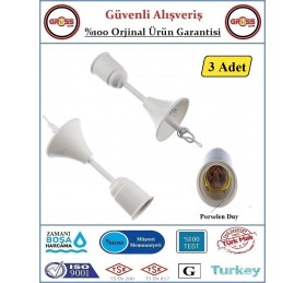 Muhafazalı Askılı Asma Duy - Porselen Duy - 3 Adet