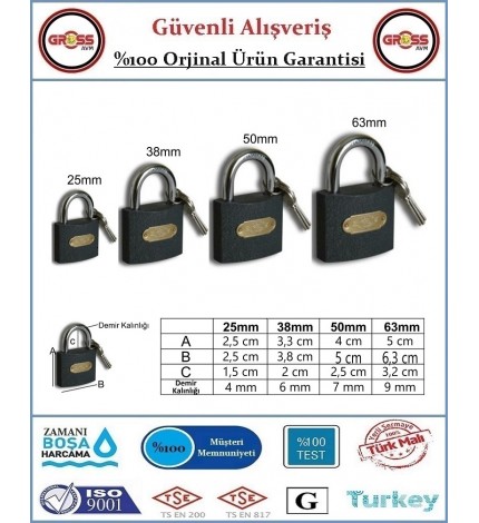 Asma Kilit 50mm GRİ