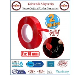 Çift Taraflı Akrilik Silikon Şeffaf Bant 18x2 Metre