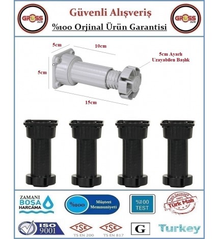 Plastik Baza Ayağı - Ayarlanabilir 10-15cm - Siyah - 4 Adet