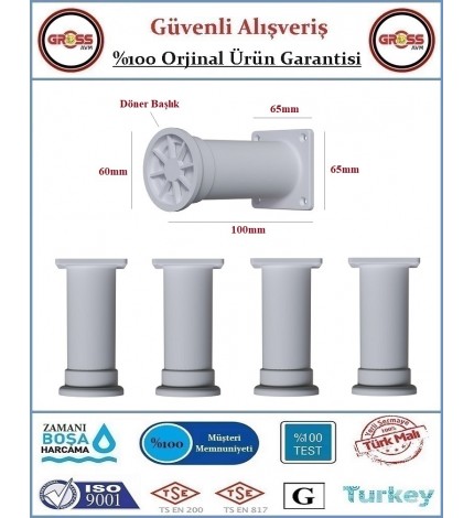 Plastik Ayarlanabilir Mobilya Ayağı - 10cm - Beyaz - 4 Adet