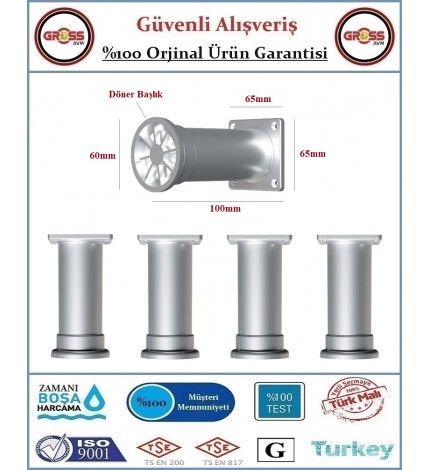 Plastik Ayarlanabilir Mobilya Ayağı - 10cm - Gümüş - 4 Adet