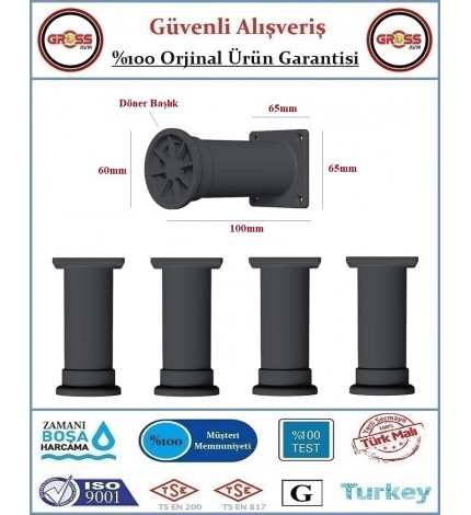 Plastik Ayarlanabilir Mobilya Ayağı - 10cm - Siyah - 4 Adet