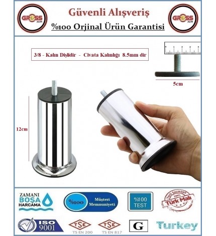 Koltuk, Yatak, Mobilya, Baza Ayağı 12cm - 3/8 Kalın Diş - 2 Adet