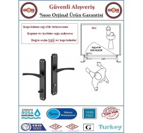 Bravo Wc Banyo Kapı Kolu - Mat Siyah - 1 Takım Ön ve Arka - Sağ