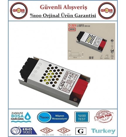 Cata 2674 Led Trafo Süper Slim Fansız - 5 Amper