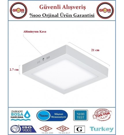 Cata Sıva Üstü Kare LED Armatür Beyaz - 18 Watt - 1900 Lümen - Beyaz Işık