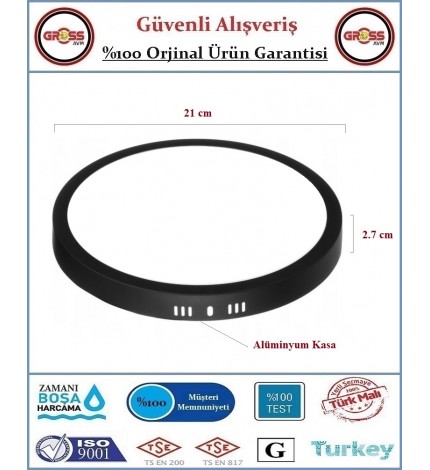 Cata Sıva Üstü LED Armatür Siyah - 18 Watt - 1900 Lümen - Beyaz Işık