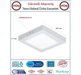 Cata Sıva Üstü Kare LED Armatür Beyaz - 30 Watt - 3200 Lümen - Beyaz Işık