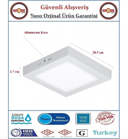 Cata Sıva Üstü Kare LED Armatür Beyaz - 30 Watt - 3200 Lümen - Beyaz Işık