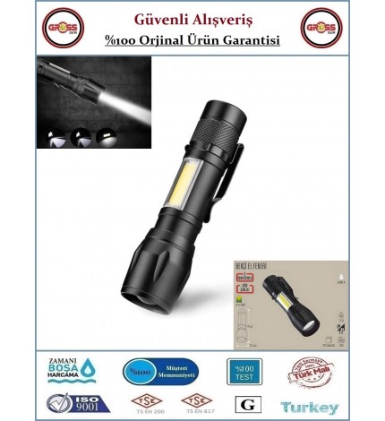 Cata Şarjlı Police Ledli El Feneri - Mini Cep El Feneri - 3 Fonksiyon