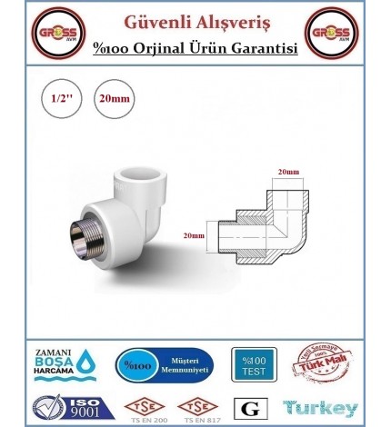 Fırat PPRC Dış Dişli Dirsek - 20mm - 1/2''