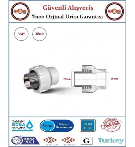 Fırat PPRC Dış Dişli Rakor - 20mm - 1/2''