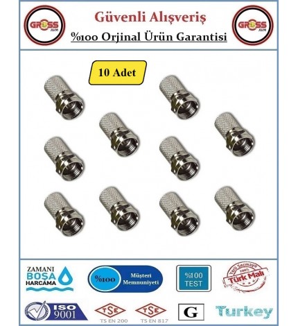 F Konnektör Uydu Anten Kablosu Ucu - Rg6 - 10 Adet