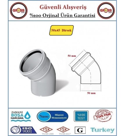 Fırat PVC 45 Derece Dirsek - 50mm 