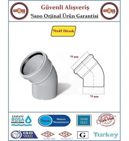 Fırat PVC 45 Derece Dirsek - 75mm 