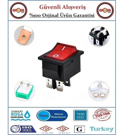 Geniş Işıklı 0-1 Difaze Aç Kapa Anahtar - Kırmızı