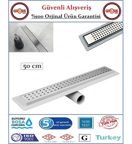 Duş Gider Kanalı - Dönerli Alt Hazne - 304 Paslanmaz Izgara - 50cm