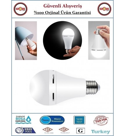 Helios Şarjlı LED Ampul - 9 Watt - 6500K - Beyaz Işık