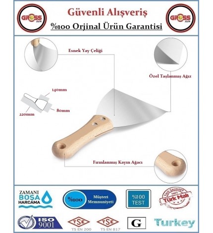 Dekor Ahşap Saplı Alçı & Macun Ispatulası - Yay Çeliği - 14CM