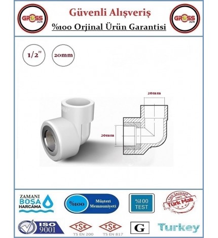 Fırat PPRC İç Dişli Dirsek - 20mm - 1/2''