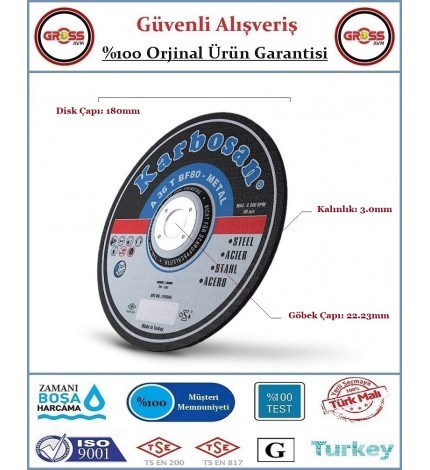 Karbosan Metal Kesme Disk Taşı - 180MM