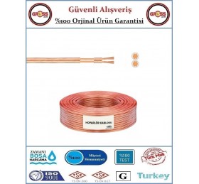 2x0,75 Bitişik Kordon Kablo - Hoparlör Tesisat Kablosu - Şeffaf