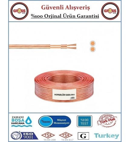 2x0,75 Bitişik Kordon Kablo - Hoparlör Tesisat Kablosu - Şeffaf