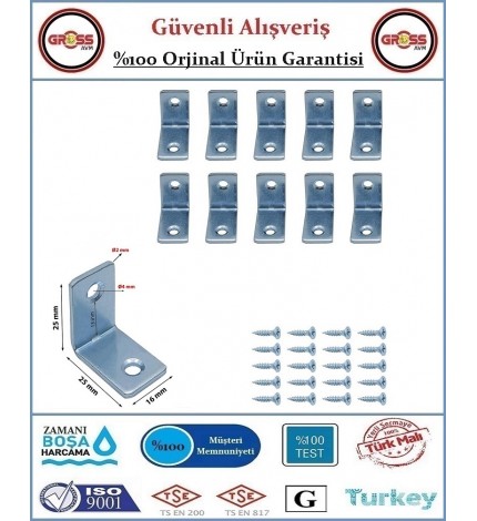 Masa Gönye - 15x25x25 Mobilya Bağlantı L Köşebenti - 10 Adet