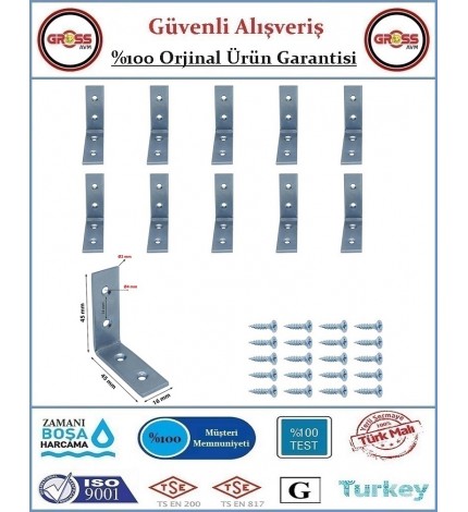 Masa Gönye - 15x45x45 Mobilya Bağlantı L Köşebenti - 10 Adet