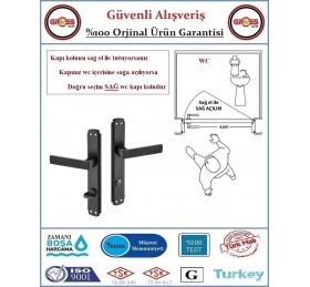 Kare Wc Banyo Kapı Kolu - Mat Siyah - 1 Takım Ön ve Arka - Sağ