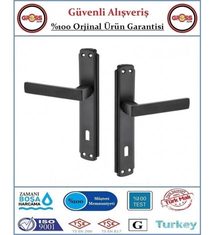 Kare İç Oda Kapı Kolu - Mat Siyah - 1 Takım Ön ve Arka