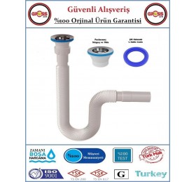 Lavabo Evye Gider Sifonu - Körüklü - Paslanmaz Süzgeç - Paslanmaz Vida