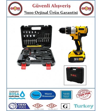 Akülü Şarjlı Matkap - Darbeli - 36 V