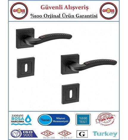 Noktalı Rozetli Oda Kapı Kolu - Mat Siyah - 1 Takım Ön ve Arka