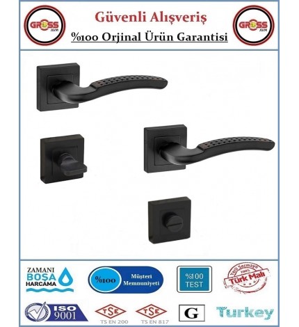 Noktalı Rozetli Wc Banyo Kapı Kolu - Mat Siyah - 1 Takım Ön ve Arka