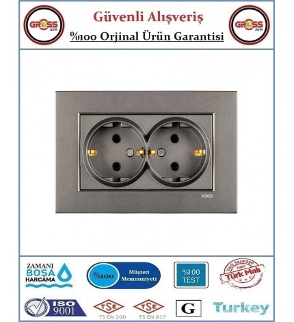 Viko Novella İkili Topraklı Priz - Çerçeve Dahil - Antrasit