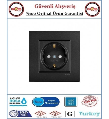 Viko Novella Topraklı Priz - Çerçeve Dahil - Siyah