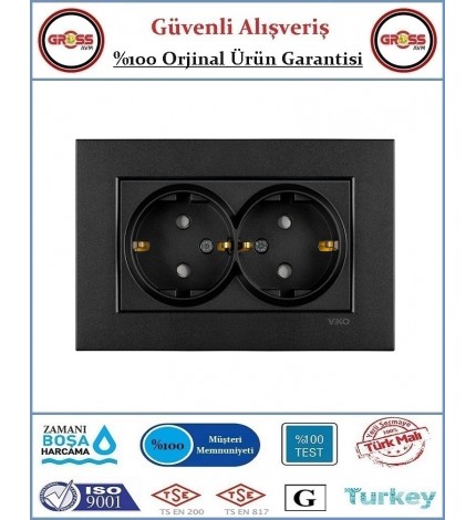 Viko Novella İkili Topraklı Priz - Çerçeve Dahil - Siyah