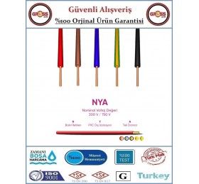 Öznur NYA Tek Damar 1,5 mm Kablo - Kırmızı - Sarı - Siyah - Mavi - Kahverengi