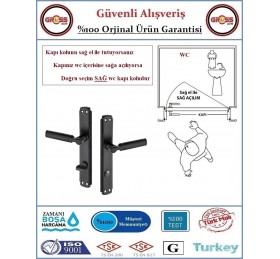 Parçalı Wc Banyo Kapı Kolu - Mat Siyah - 1 Takım Ön ve Arka - Sağ