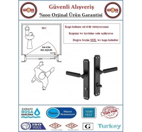 Parçalı Wc Banyo Kapı Kolu - Mat Siyah - 1 Takım Ön ve Arka - Sol