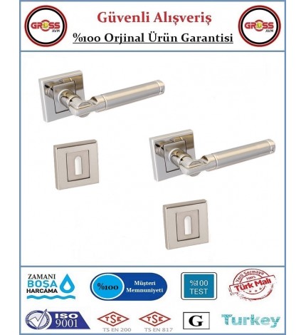 Parçalı Rozetli İç Oda Kapı Kolu - Mat Nikel - 1 Takım Ön ve Arka