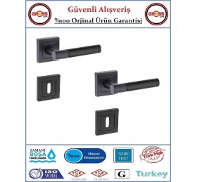Parçalı Rozetli Oda Kapı Kolu - Mat Siyah - 1 Takım Ön ve Arka