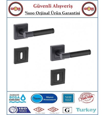 Parçalı Rozetli Oda Kapı Kolu - Mat Siyah - 1 Takım Ön ve Arka