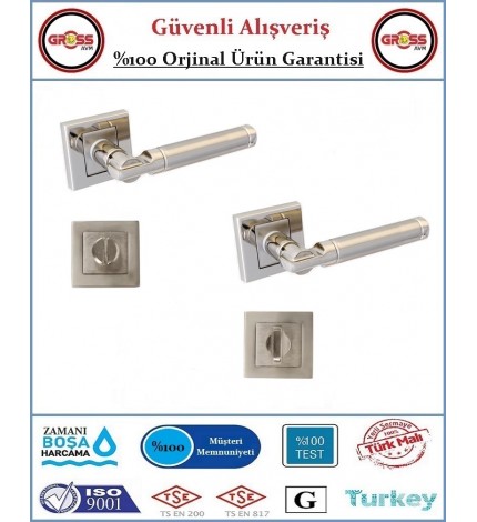 Parçalı Rozetli Wc Banyo Kapı Kolu - Mat Nikel - 1 Takım Ön ve Arka