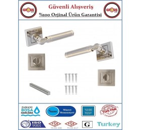 Parçalı Rozetli Wc Banyo Kapı Kolu - Mat Nikel - 1 Takım Ön ve Arka