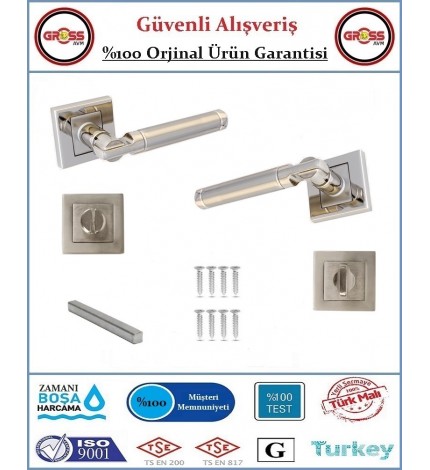 Parçalı Rozetli Wc Banyo Kapı Kolu - Mat Nikel - 1 Takım Ön ve Arka