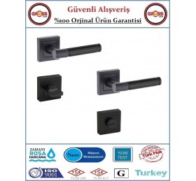 Parçalı Rozetli Wc Banyo Kapı Kolu - Mat Siyah - 1 Takım Ön ve Arka